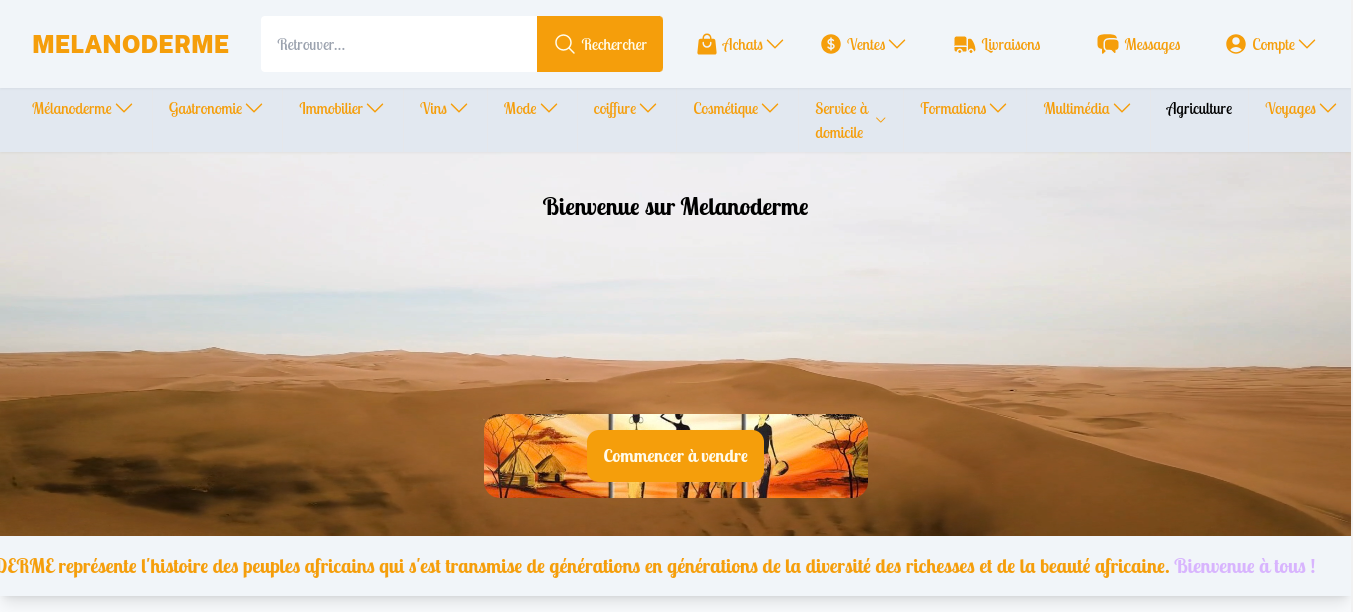 Screenshot of the Melanoderme website displaying various clothing items and a clean layout.